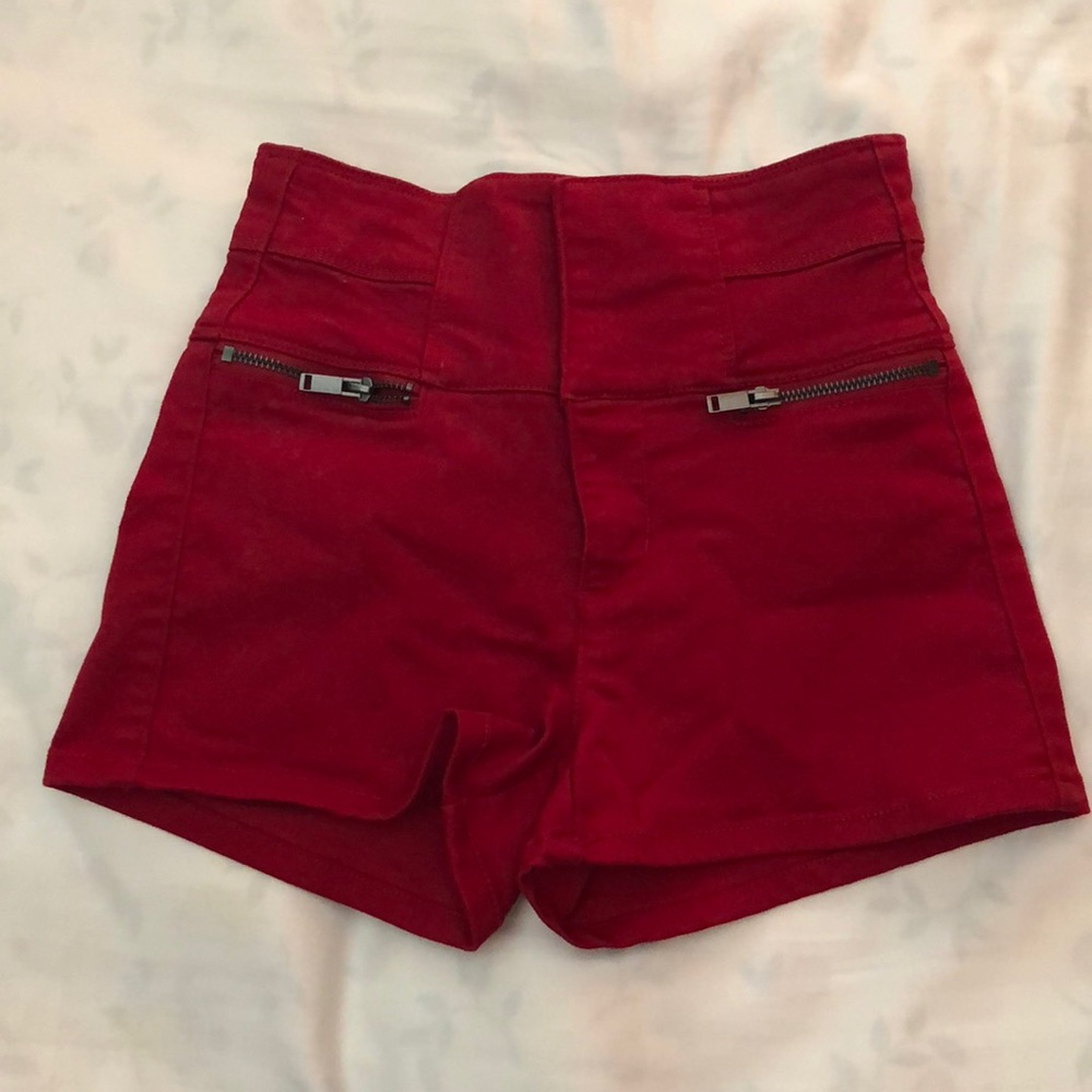 Red high waisted shorts